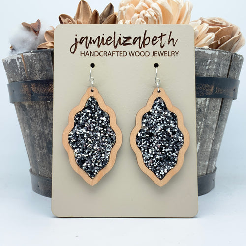 Black & Silver Glitter  -  Earrings or Necklace