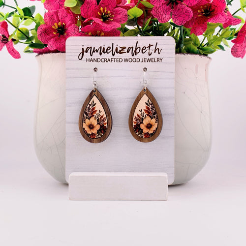 Autumn Bloom Wood Teardrop Earrings | Grain & Grace