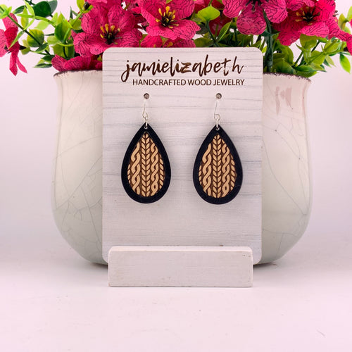 Sweater Weather Knit Wood Teardrop Earrings