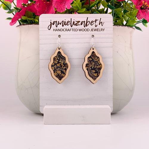 Tan Tooled Acrylic - Earrings