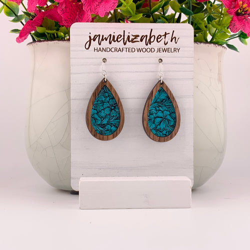 Turquoise Tooled Acrylic - Earrings