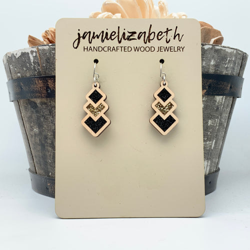 Black and Gold Triple Diamonds - Earrings   *Vault