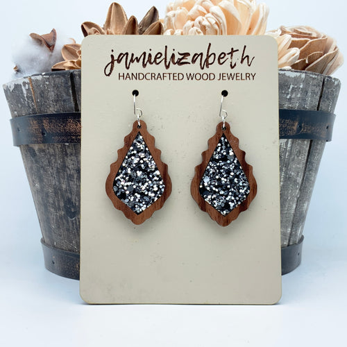 Black & Silver Glitter  -  Earrings or Necklace
