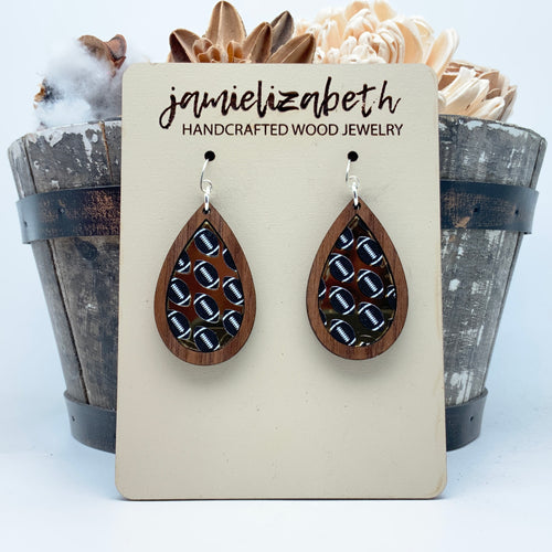Football Fans (Gold mirror acrylic and black footballs) - Earrings or Necklace