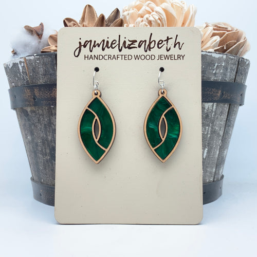 Swirly Green Marquise - Earrings