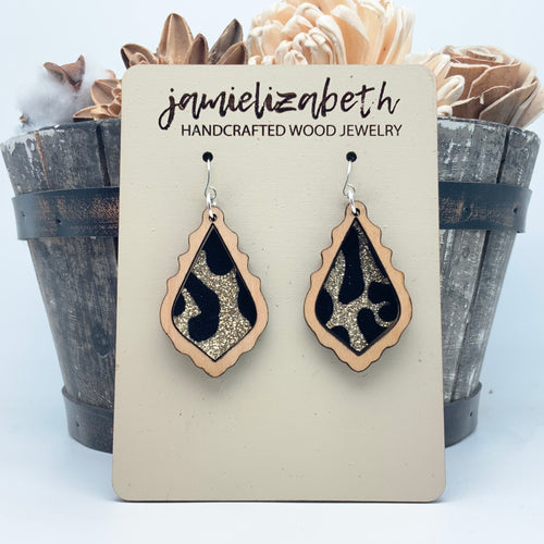 Black & Gold Velvety Leopard Earrings