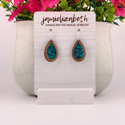 Turquoise Tooled Acrylic - Earrings