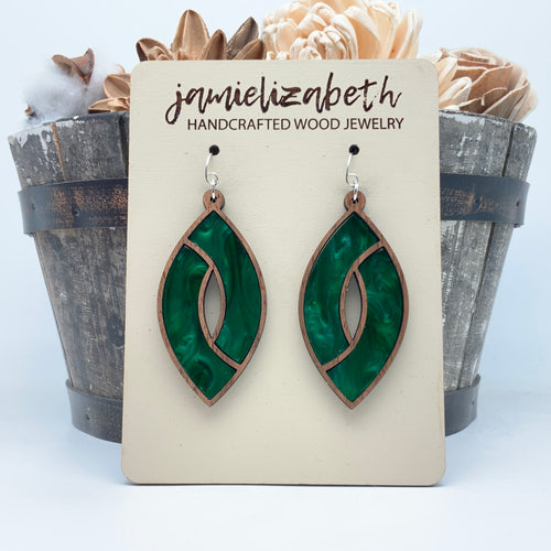 Swirly Green Marquise - Earrings