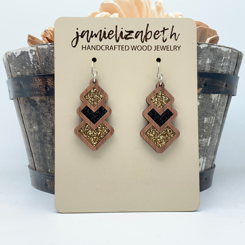 Black and Gold Triple Diamonds - Earrings   *Vault