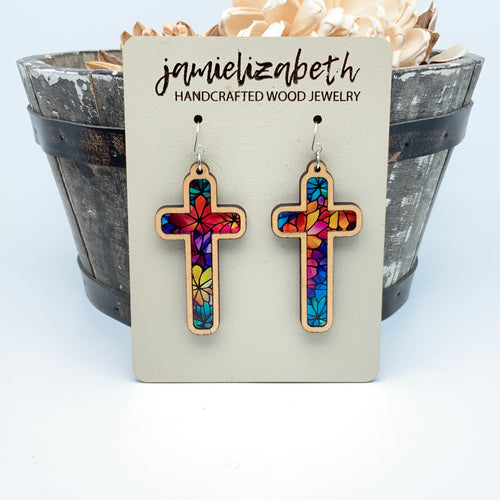 Mosaic Acrylic Cross - Earrings or Necklace