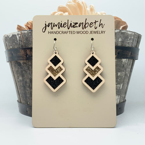 Black and Gold Triple Diamonds - Earrings   *Vault