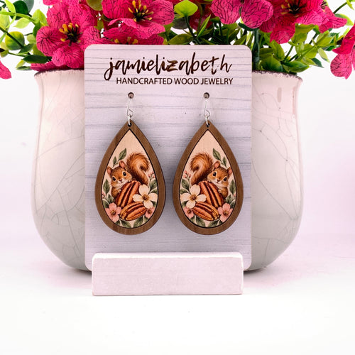 Peachy Pecan Wood Teardrop Earrings | Grain & Grace