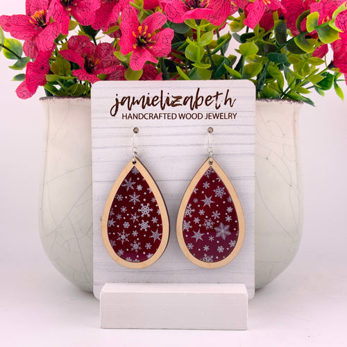Maroon Snowflake Teardrops