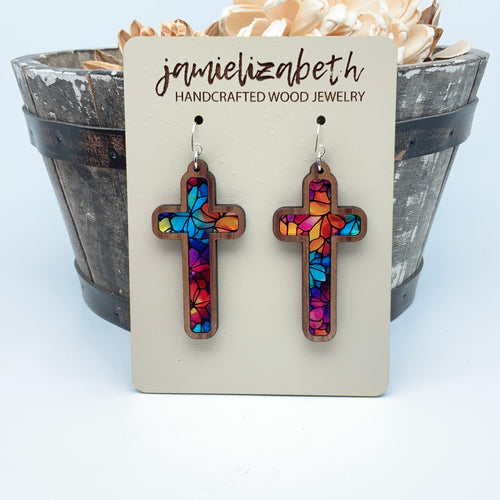Mosaic Acrylic Cross - Earrings or Necklace
