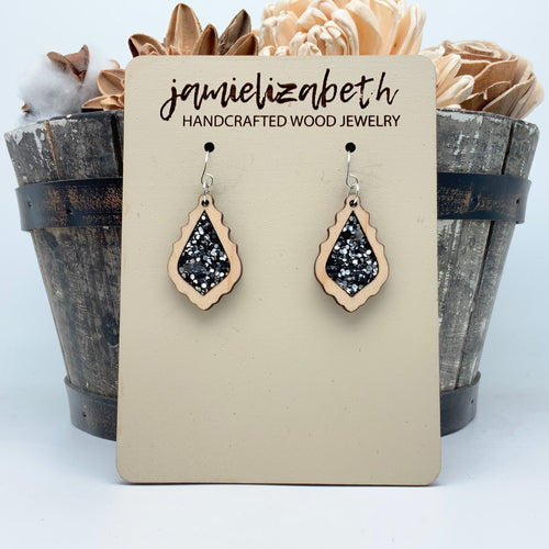 Black & Silver Glitter  -  Earrings or Necklace