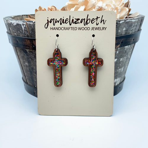 Sparkle Cross Acrylic - Tall Cross Earrings (Vault)