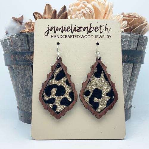 Black & Gold Velvety Leopard Earrings