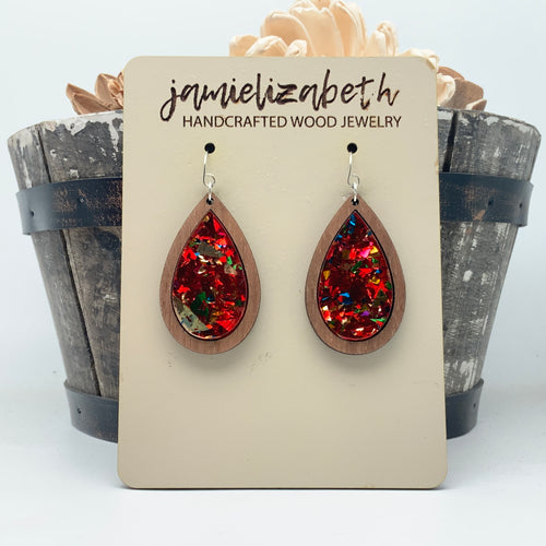 Red Confetti Acrylic Teardrops & Bars (Vault)
