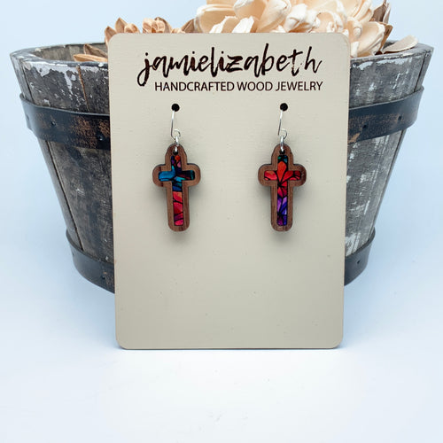 Mosaic Acrylic Cross - Earrings or Necklace