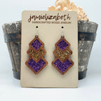 Purple and Gold Glitter Diamond Drops - Earrings