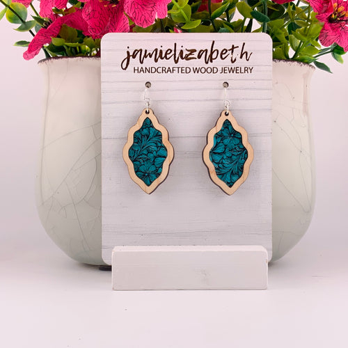 Turquoise Tooled Acrylic - Earrings