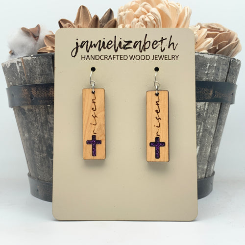 Olivewood Risen Cross Bars - Earrings