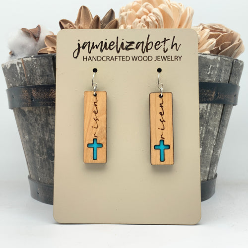 Olivewood Risen Cross Bars - Earrings