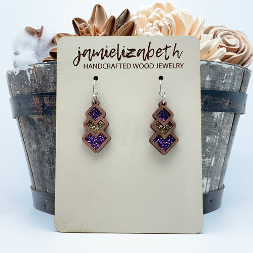 Purple and Gold Glitter Diamond Drops - Earrings
