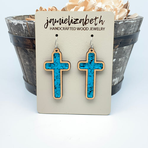 Turquoise Print Cross - Earrings or Necklace