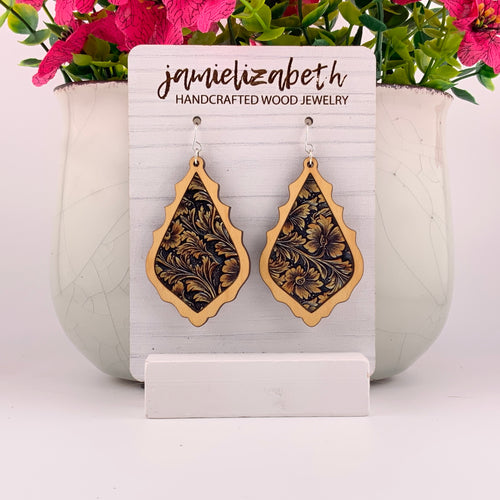 Tan Tooled Acrylic - Earrings
