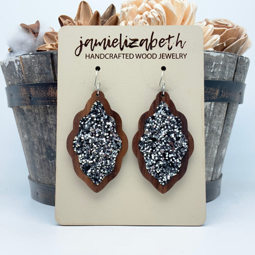 Black & Silver Glitter  -  Earrings or Necklace