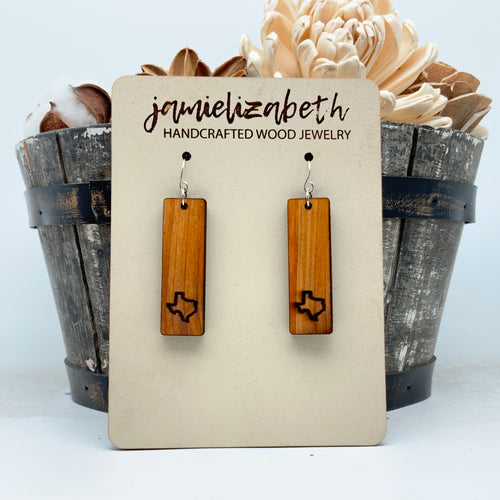 Salvaged Guadalupe River Cypress Wood - Texas - Bar Earrings