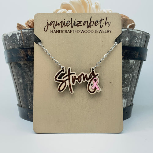 Strong Necklace with Ribbon -  Breast Cancer Awareness (Vault)