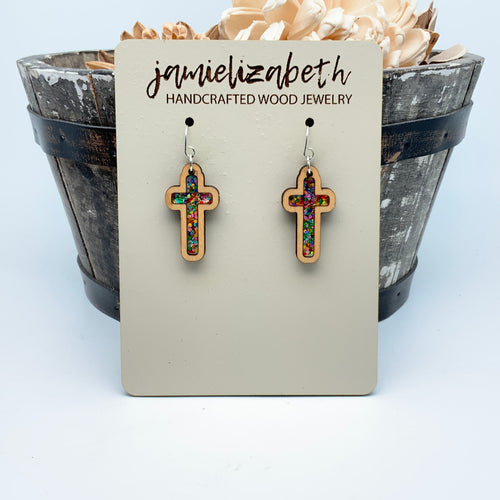 Sparkle Cross Acrylic - Tall Cross Earrings (Vault)