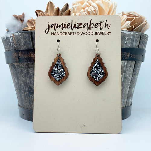 Black & Silver Glitter  -  Earrings or Necklace