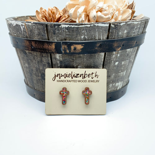 Sparkle Cross Acrylic - Tall Cross Earrings (Vault)