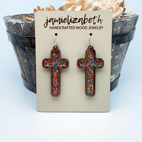 Sparkle Cross Acrylic - Tall Cross Earrings (Vault)