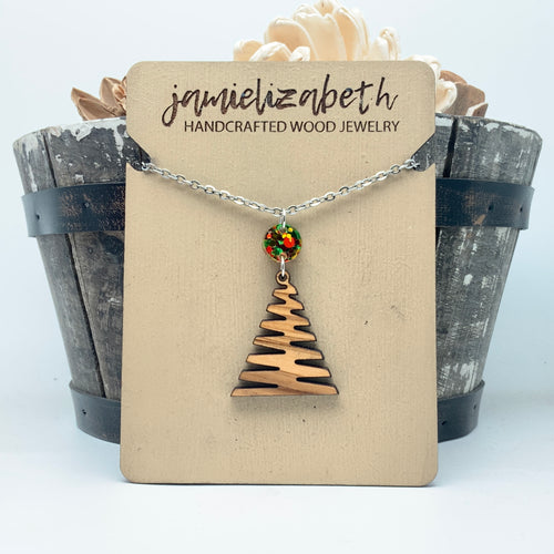 Olivewood Zig Zag Christmas Tree - Earrings or Necklace  (Vault)