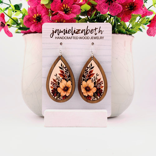 Autumn Bloom Wood Teardrop Earrings | Grain & Grace