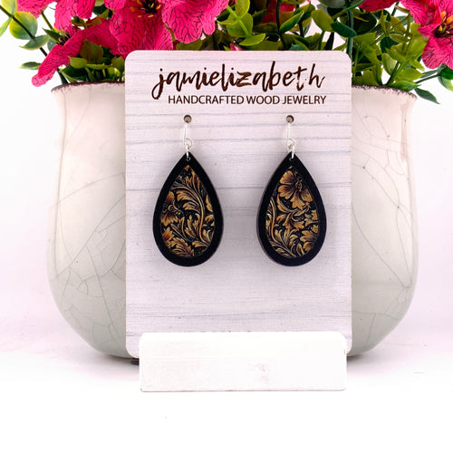 Tan Tooled Acrylic - Earrings