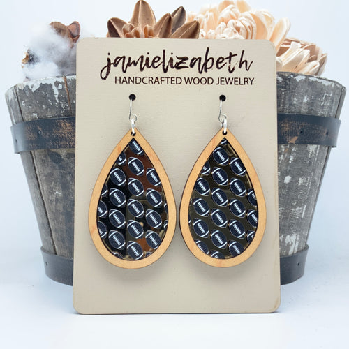 Football Fans (Gold mirror acrylic and black footballs) - Earrings or Necklace