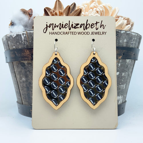 Football Fans (Gold mirror acrylic and black footballs) - Earrings or Necklace