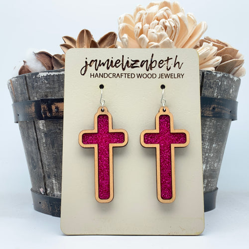 Deep Pink Glitter Tall Cross