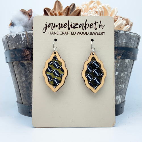 Football Fans (Gold mirror acrylic and black footballs) - Earrings or Necklace
