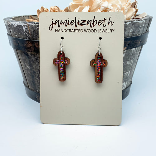 Sparkle Cross Acrylic - Tall Cross Earrings (Vault)