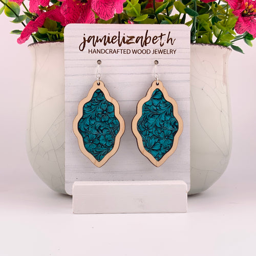 Turquoise Tooled Acrylic - Earrings
