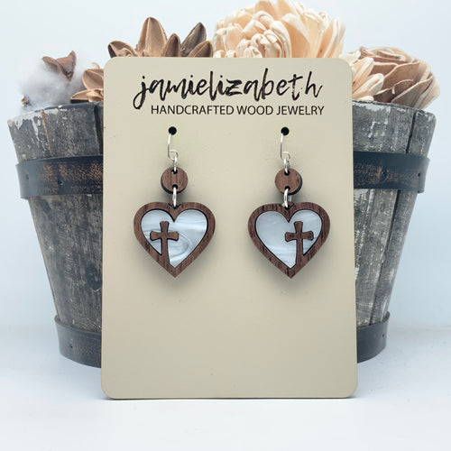 Heart Cross Hoop w/ White Acrylic - Earrings