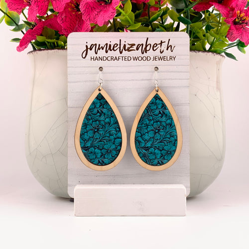 Turquoise Tooled Acrylic - Earrings