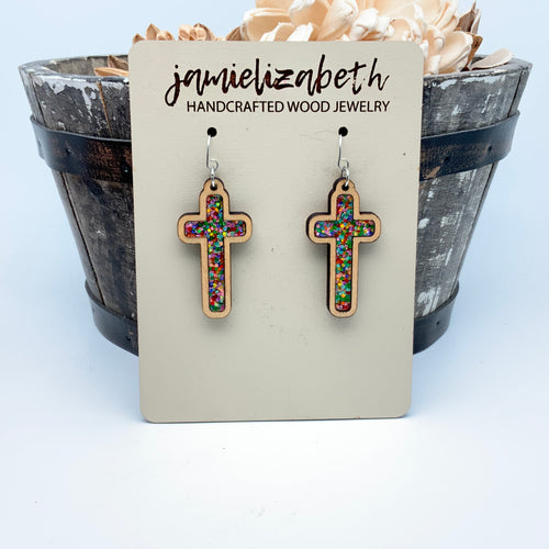 Sparkle Cross Acrylic - Tall Cross Earrings (Vault)