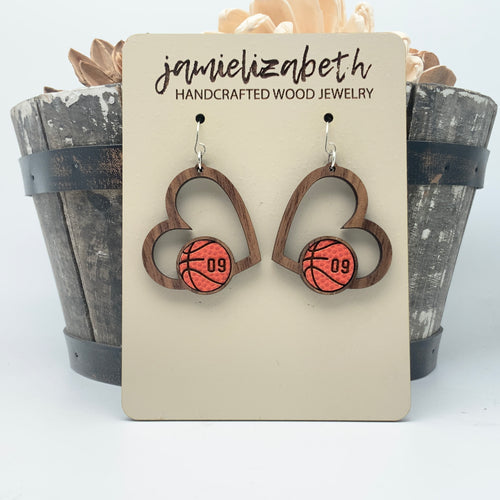 Basketball Heart Earrings - Personalized OR Generic
